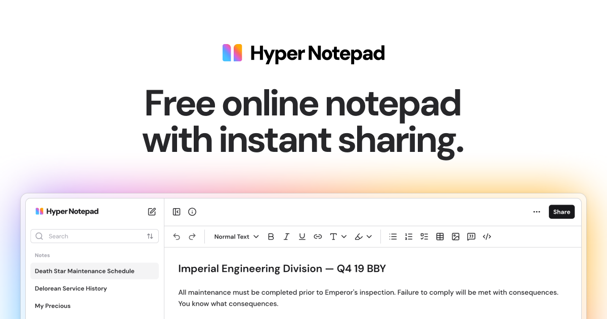 Online Notepad - Free Online Text Editor With Sharing